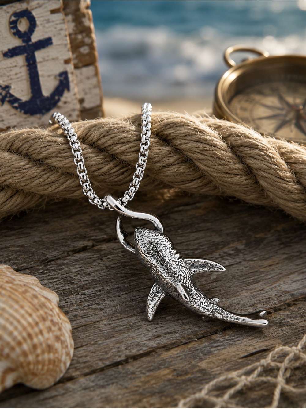 Silver Shark Pendant Necklace - Nautical Charm